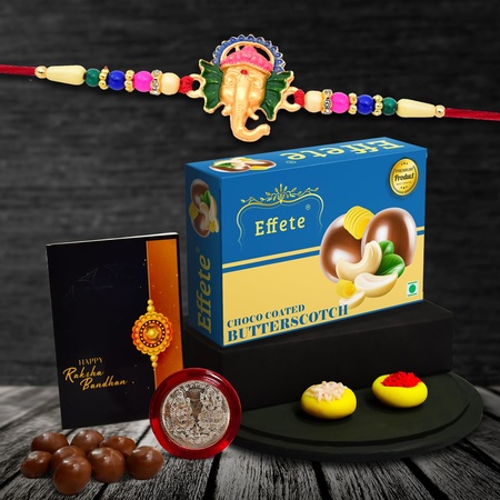 Multicolor Bracelet Rakhi (K1_309_bs32)  Chocolate Butter Scotch With Silver Color Pooja Coin Roli Chawal  Greeting Card  Occasion  Rakhi For Brother With Gift  Bracelets For Men Stylish Rakhi Combo For Brother  Set Of 1 Rakhi  Rak