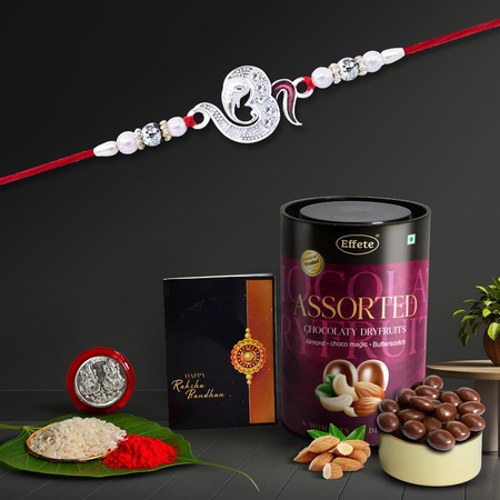 Rakhi For Brother Set Of 1 With Assorted Chocolate Dryfruits 96gm Pooja Coin With Greating Card Rakhi For Brother And Bhabhi Rakhi With Chocolate Rakhi With Gift For Brother Rakhi For Kids Rakhi Set Rakhi Combo Rakhi With Sweets (K1_a13_as)