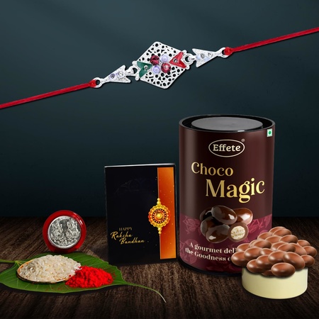 (K1_a42_em) Rakhi Combo With Chocolate Magic  Rakhi For Brother With Gift  Chocolate Gift Pack Rakhi With Chocolate Gift Hemper  Fancy Rakhi For Men  Set Of 1