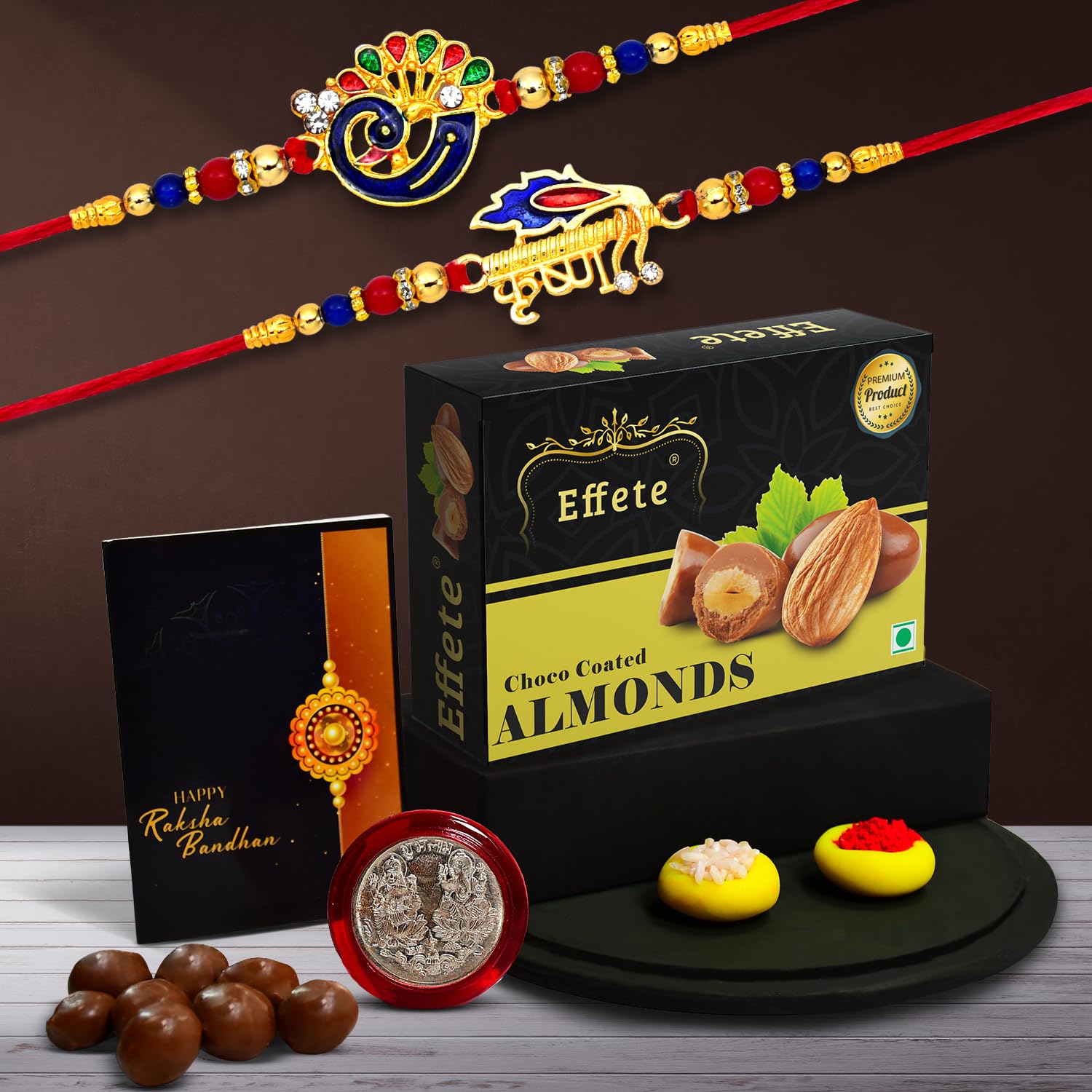 (K2_320+321_ca32) Rakhi With Chocolate Almonds 32gm Rakhi For Brother With Gift Handmade Rakhi Rakhi Combo For Brother Stylish Rakhi For Brother Set Of 2 Rakhi