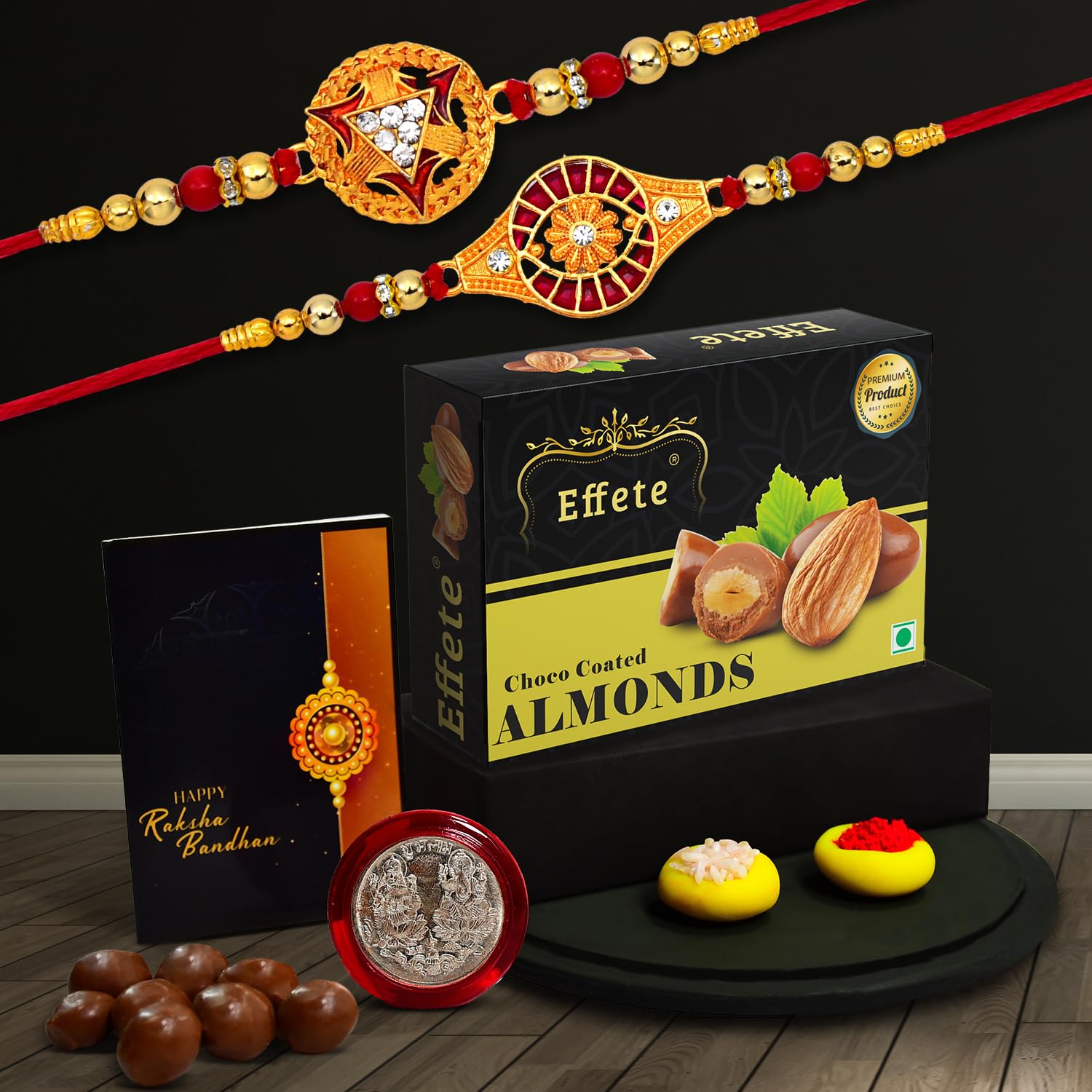 Rakhi (K2_324+325_ca32) Chocolate Almonds 32gm Rakhi Chocolate For Brother Rakhi With Chocolate Rakhi With Gift Rakhi Combo Set Of 2 Rakhi Chocolate