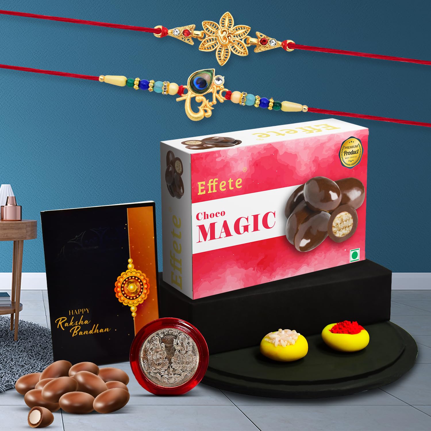 Rakhi (K2_433+438_cm32) Chocolate Magic 32gm Rakhi Combo With Card And Chocolate Chocolates Gift Pack Rakhi Chocolate For Brother Rakhi With Gift Set Of 2 Rakhi